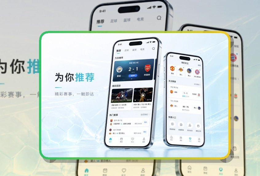赛事控制台 · App安装入口 · 关注比赛回访更快界面展示
